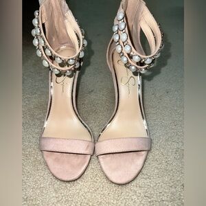 Womens Trendy Summer Peep Toe Diamante Chain Dusty Heels Party Shoe